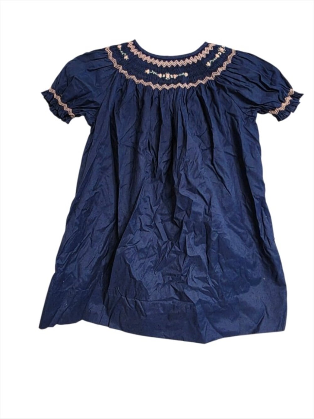 Strasburg Navy Blue Smocked Bishop Dress Embroidered Botanical Toddler 24 months